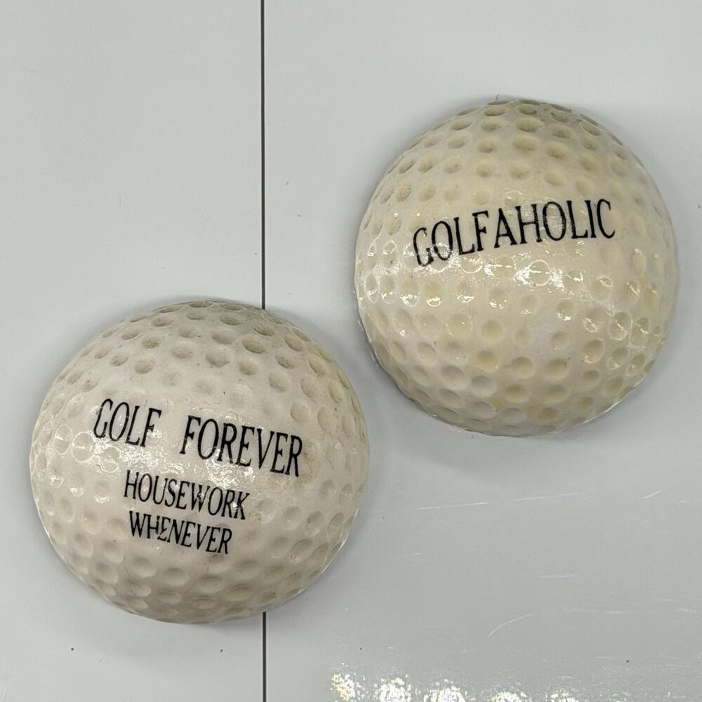 Old Golf Ball Refrigerator Magnets Golfaholic Golf Forever Funny 2pc Bundle